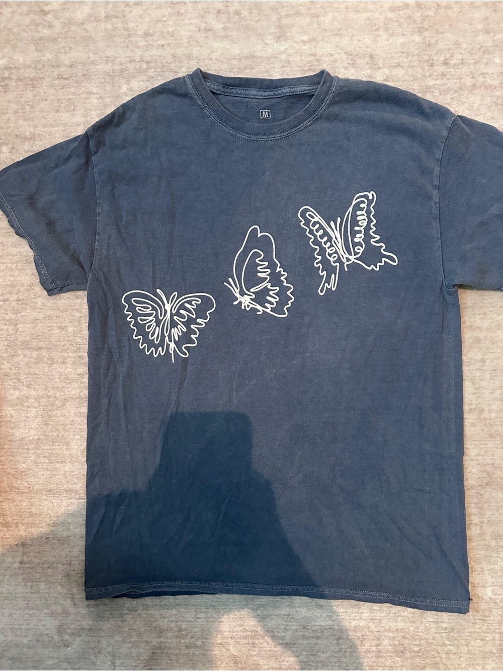 Urban Outfitters Navy Blue Tee with White Butterfly Outline